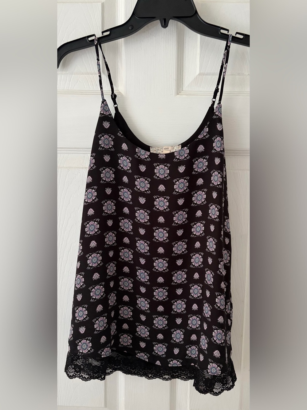 Pink Republic Black Floral-Print Lace-Trim Camisole